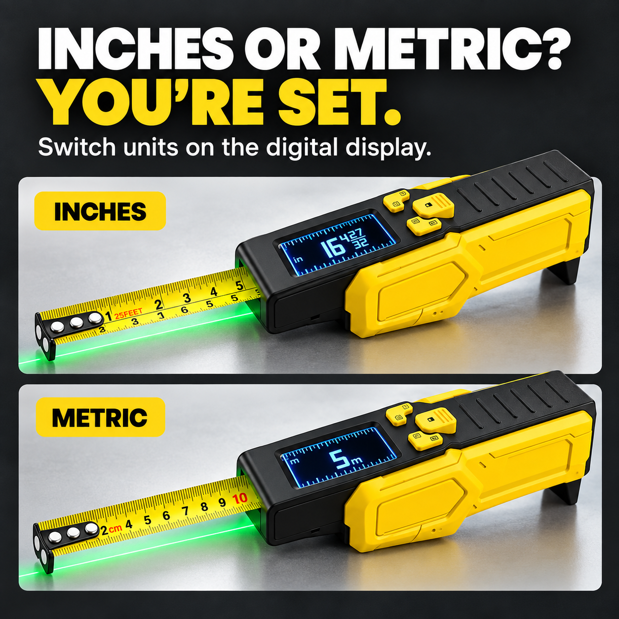 RELMORA SmartMeasure Digital Tape Measure + Laser Guide