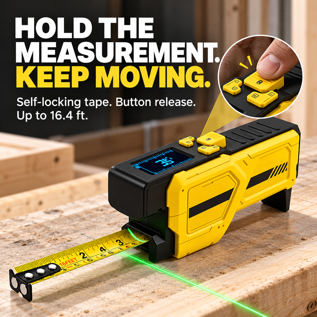 RELMORA SmartMeasure Digital Tape Measure + Laser Guide